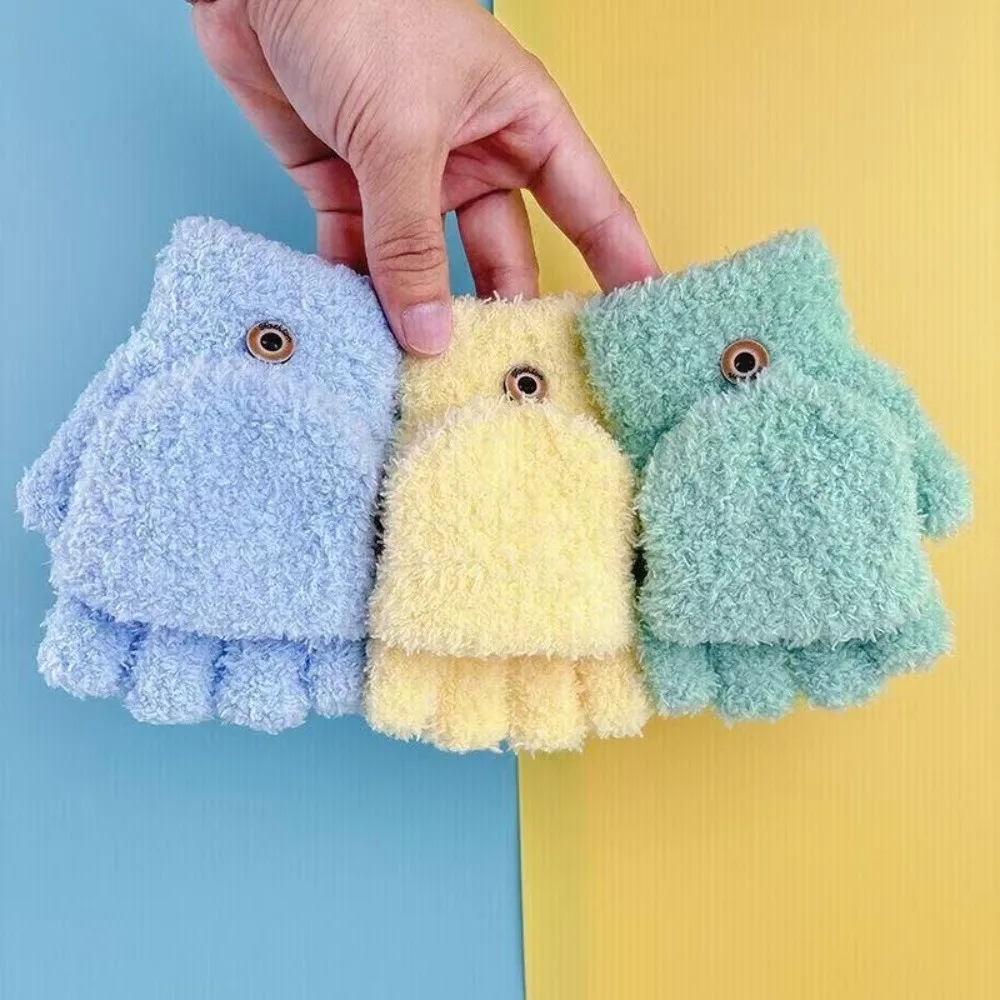 Nuevos guantes cálidos de Color sólido para niños, guantes de medio dedo a prueba de viento y frío, guantes cálidos tejidos con tapa para otoño e invierno - imagen 4