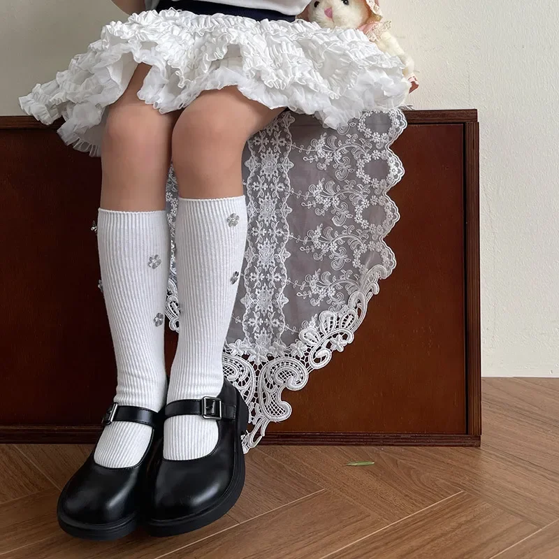 Calcetines de niña con flores y strass – Algodón suave