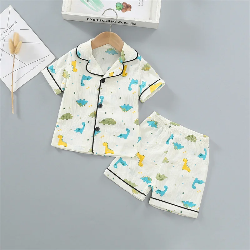 Nueva ropa de verano para bebés, traje para niños, ropa de dormir, camisa de manga corta, pantalones cortos, 2 unids/set, conjunto de ropa para niñas, pijamas infantiles - imagen 4