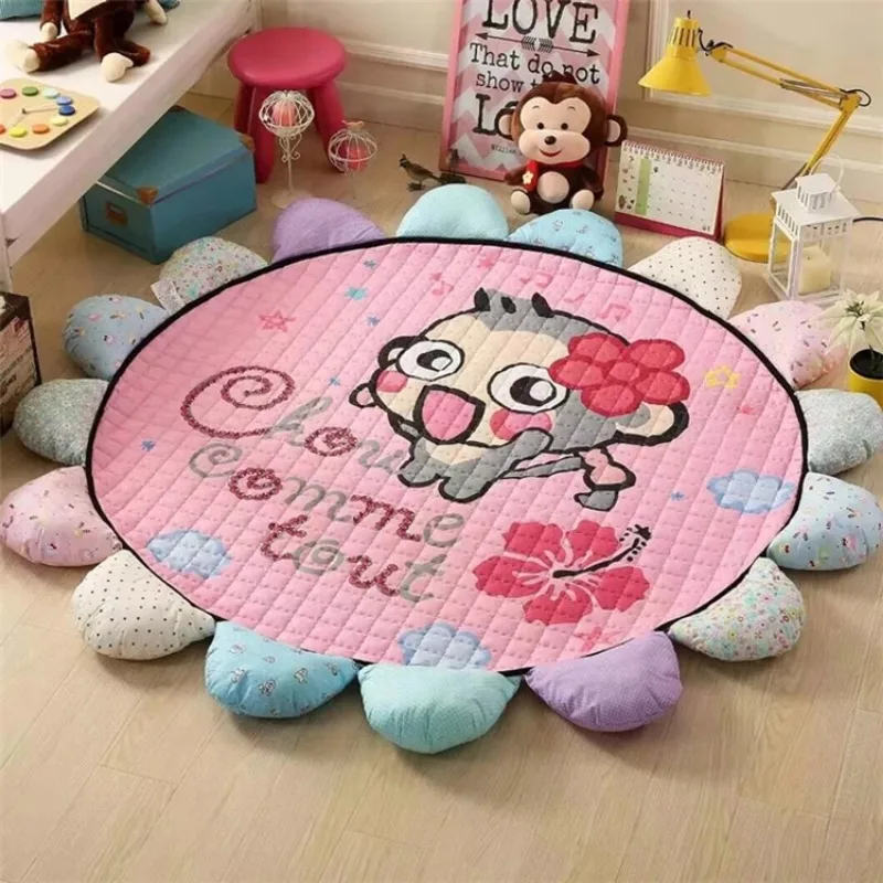 Alfombra redonda para juegos de niños, tapete para sala de estar con estampado de flores, almohadillas de juego para niños, tapete acolchado antideslizante para gatear para juegos de bebés - imagen 5