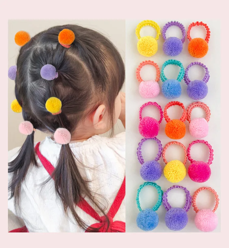 20 piezas coloridas y suaves bandas para el cabello con bolas de felpa para niñas y niños, cuerdas elásticas para el cabello, coleteros, bandas de goma, accesorios para el cabello, regalo - imagen 2