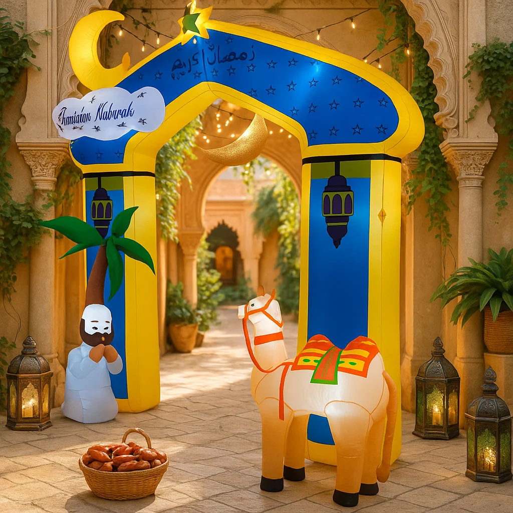 Arco inflable de Ramadán de 10 pies, decoración de Ramadán Mubarak, estrella, palmera, figura de oración, Camel, vacaciones islámicas, inflable para patio - imagen 4