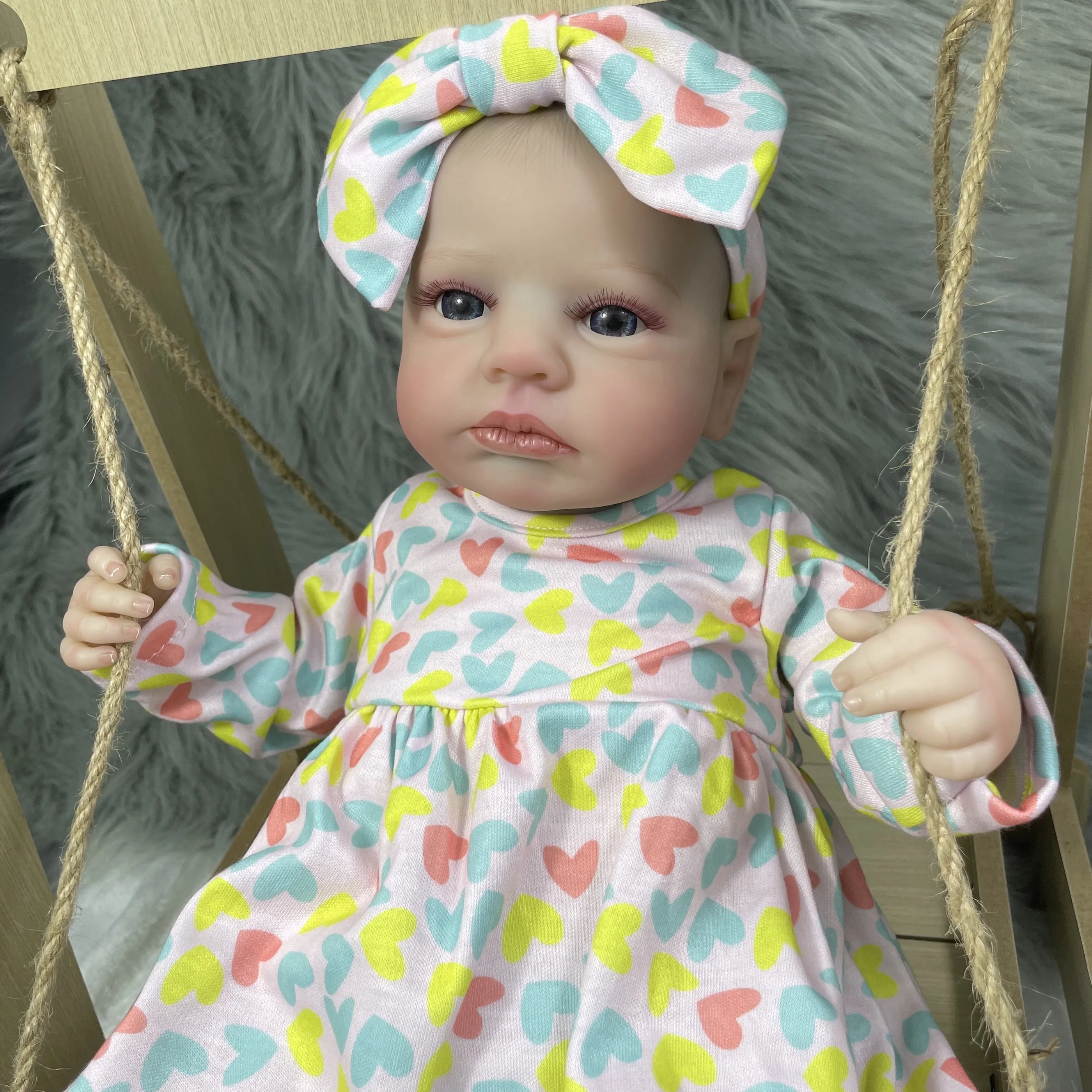 Muñeca Reborn LouLou Awake de 50CM, ojos azules abiertos, piel 3D, venas visibles, muñeca artística coleccionable, juguete para regalo para niñas - imagen 5