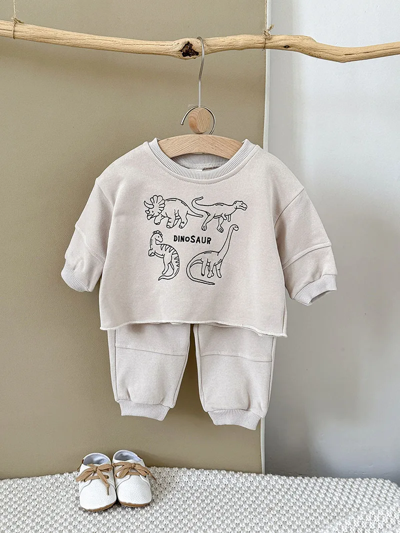 MILANCEL nuevo conjunto de ropa de otoño para bebé 1-18M dinosaurio de dibujos animados niñas pequeñas Sudadera con capucha + Pantalones lindo suelto versión coreana traje infantil - imagen 2