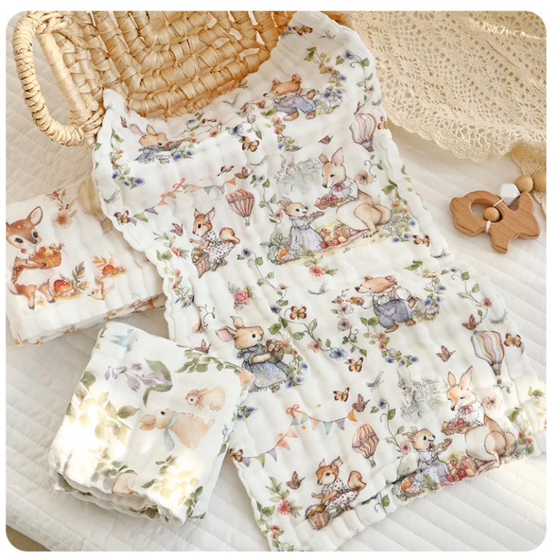 Juego de toallas de algodón para bebé, 3 unidades/5 unidades, 6 capas, Guaze, paños para eructar para recién nacido, toalla facial de baba para bebé, cuadrados de muselina súper suaves, cuidado del bebé - imagen 2