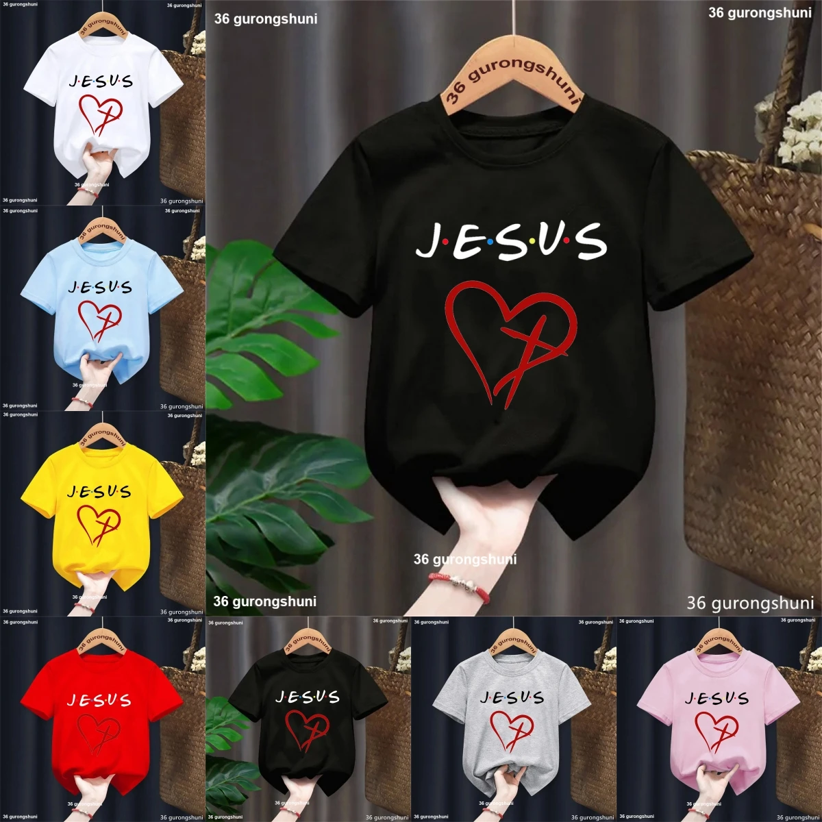Nueva moda, gran oferta, camiseta con estampado gráfico de amor Jesús, camiseta de regalo para niños y niñas, ropa para niños, camiseta de flores, camisetas Harajuku