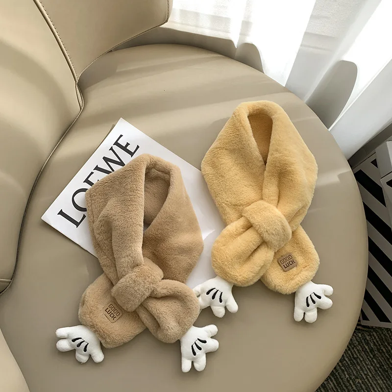 2-6Y lindo oso palma bufanda para niños Otoño e Invierno nuevos bufandas cálidas de felpa cruzada para niños y niñas - imagen 2