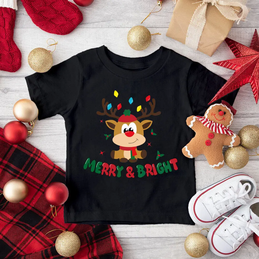 Camisas con estampado de Feliz Navidad para niños, traje de fiesta de Navidad para niños y niñas, camiseta navideña para niños, Tops de Navidad - imagen 4