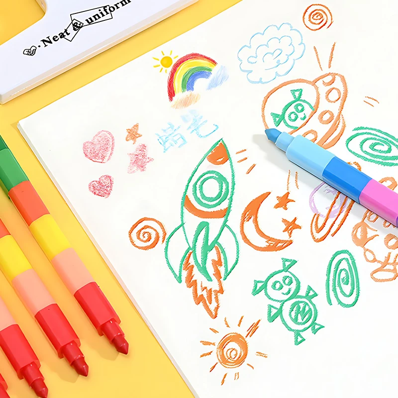 12/24/36 Uds. Crayones apilables pintura papelería 12 colores Arco Iris bloques de construcción crayón cumpleaños Festival fiesta recuerdos ZYF - imagen 5