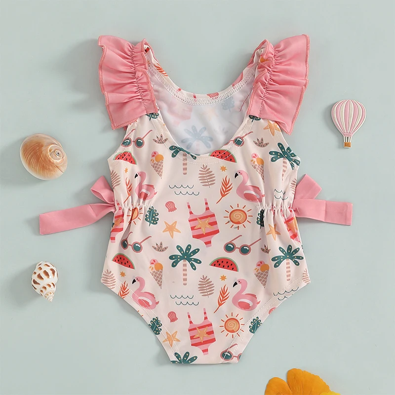 Tregren Bañador bebé niña con estampado de concha y lazo - imagen 2