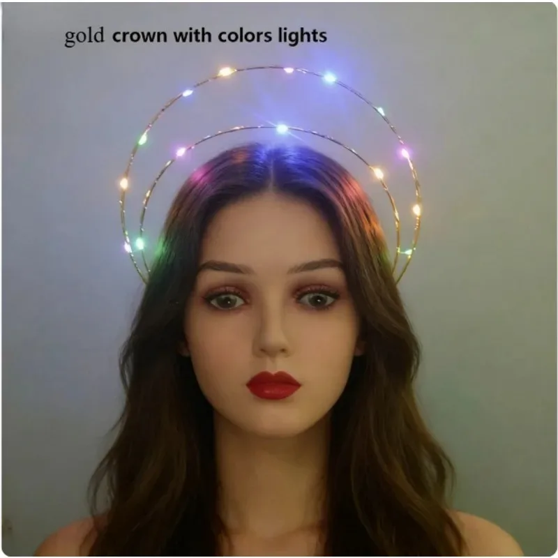 Corona de perlas con halo iluminado – Accesorio ángel para niña - imagen 2