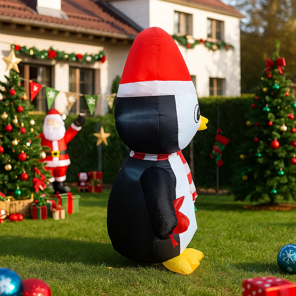 Decoración navideña al aire libre de 4,9 pies, regalo de pingüino, decoración navideña inflable, adornos de patio, luces, juguetes para el hogar, decoración, explosión - imagen 3