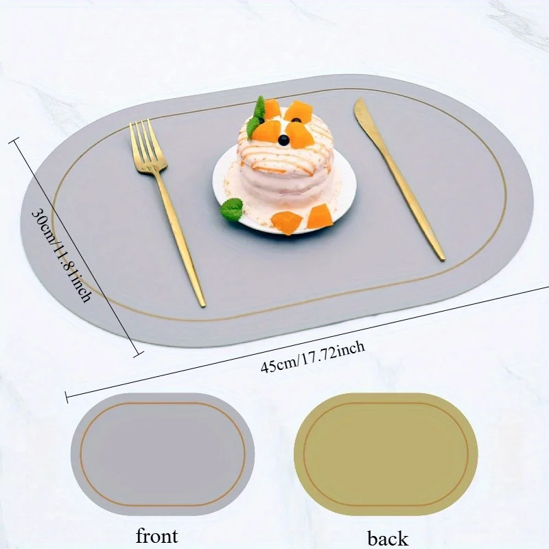 Manteles Individuales de cuero PU ovalados de doble cara, 2 uds.: manteles reversibles, lavables y plegables resistentes al calor para comedor, decoración del hogar - imagen 3