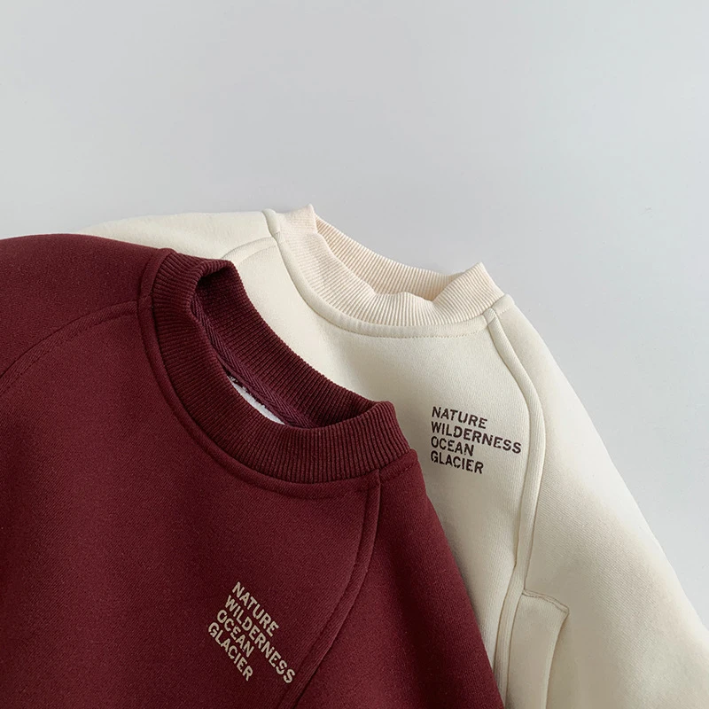 MILANCEL nueva sudadera con capucha de invierno para niños 1-6T Linda letra para niñas jersey acolchado de lana Simple cálido grueso prendas de vestir para niños Tops - imagen 4