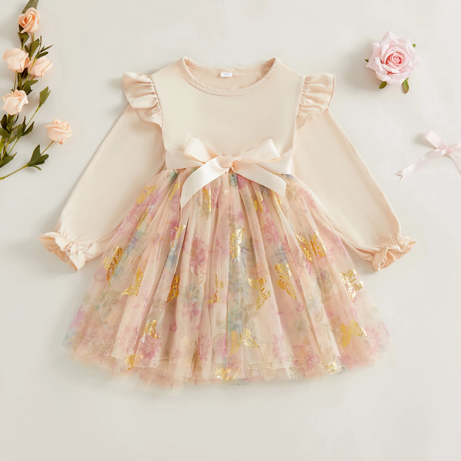 Tregren vestido princesa niña de tul mariposas con cinturón lazo - imagen 2