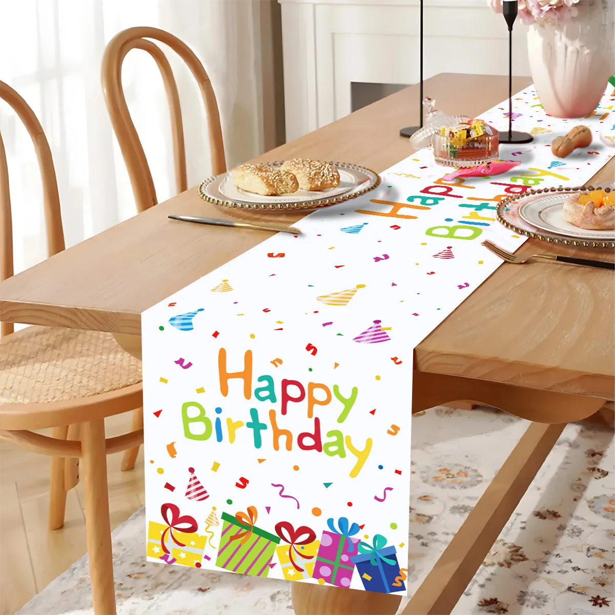 Caja de regalo de fuegos artificiales coloridos, corredor de mesa de cumpleaños, decoración para fiesta de cumpleaños, decoración para niños, regalo, cocina, cubierta para mesa de comedor - imagen 3