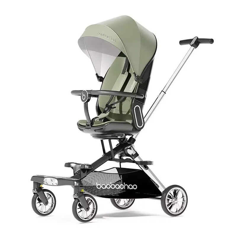 Herramienta para caminar para bebé, cochecito de bebé ligero que puede sentarse y tumbarse, cochecito para caminar de bebé plegable bidireccional de un clic con paisaje alto