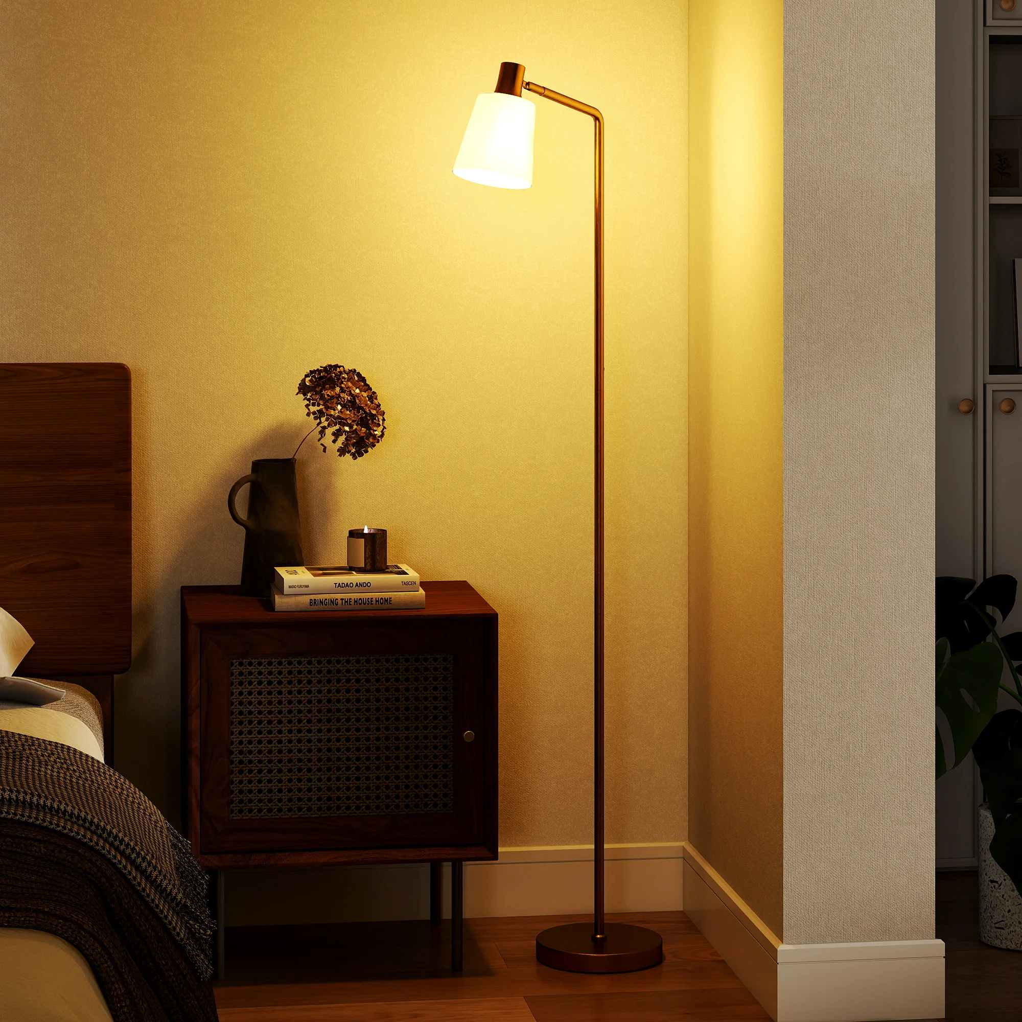 HOMCOM Lámpara de Pie LED Regulable, Lámpara de Pie Salón Moderna con Pantalla Giratoria 350°, 3 Temperaturas de Color 3000K/4000K/6500K y Bombilla E27, para Dormitorio, Oficina, Blanco y Dorado - imagen 2