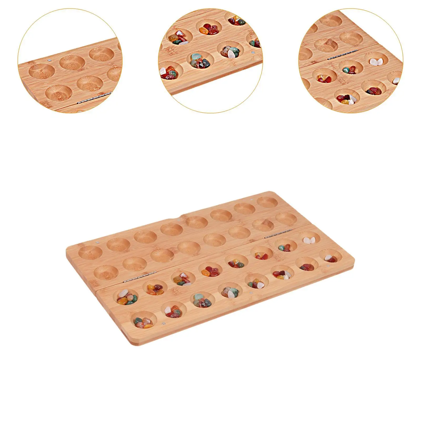 Wooden 65 Beads Folding Mancala Board Game Tabletop Game 2 Player Game Classic Strategy Game for Entertainment Party Ages 7+