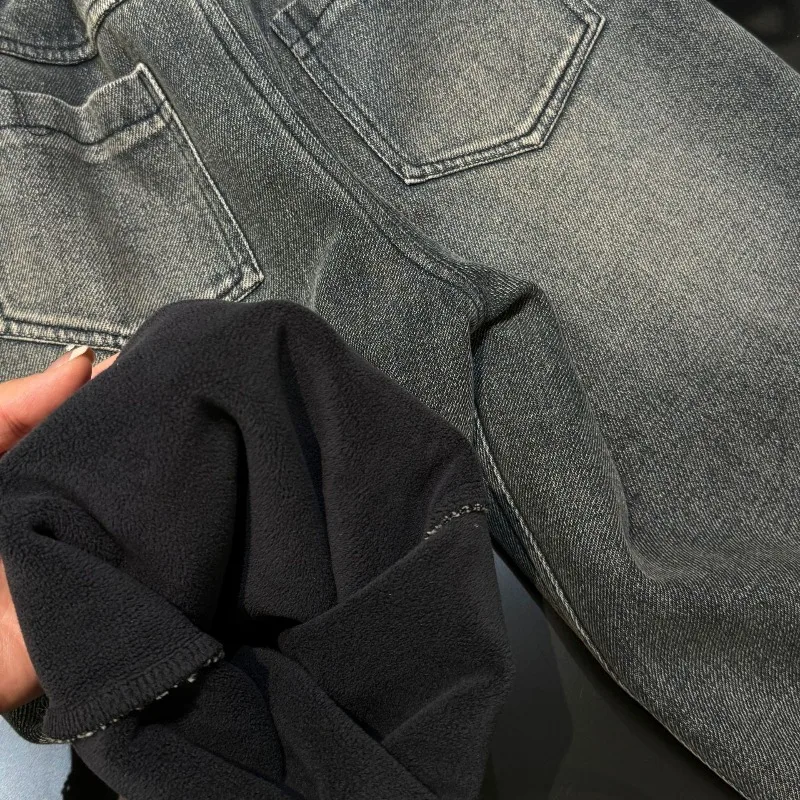 ¡2025 nuevos pantalones vaqueros coreanos de invierno con forro polar para niños: estilo retro vintage, cálidos y gruesos, suaves y agradables para la piel, de moda y versátiles! - imagen 2