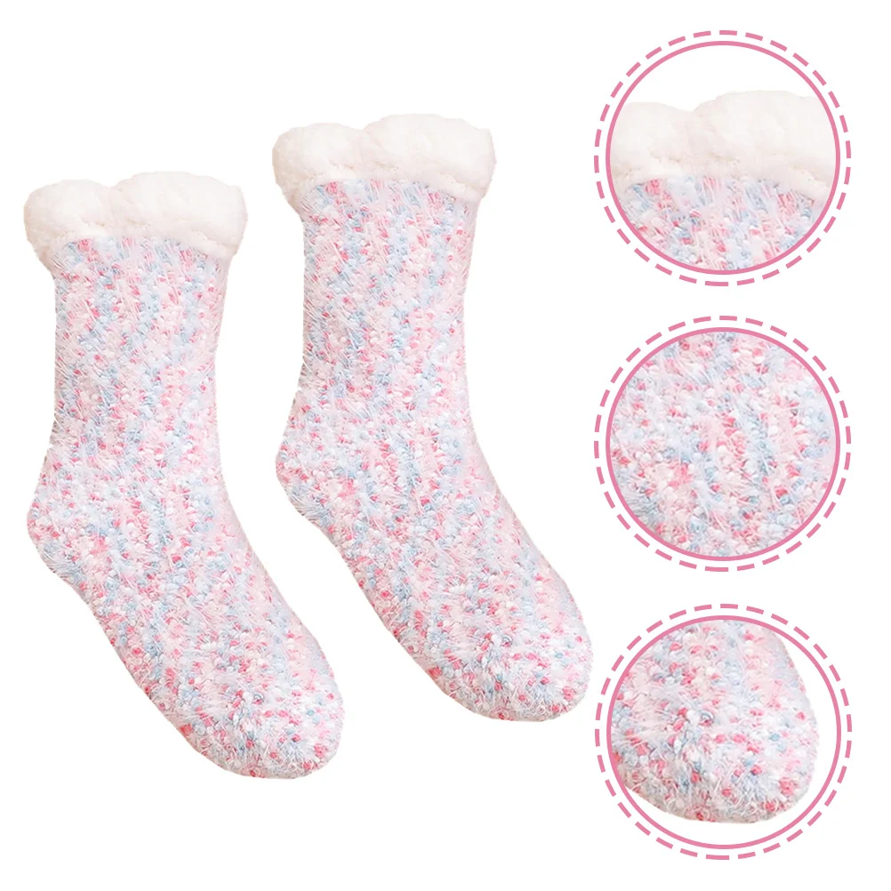 1 par de zapatillas térmicas de invierno para mujer, calcetines antideslizantes para el suelo, calcetines suaves para mujer, regalo cómodo de poliéster acogedor - imagen 3