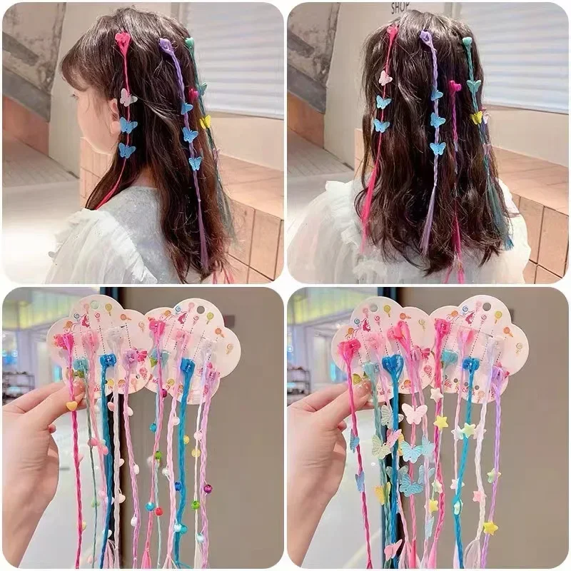 6 uds niños niña Color caramelo peluca trenza pelo garra Príncipes lindo mariposa arco corazón estilo Clip de pelo niños Haid Styling Headwear - imagen 2