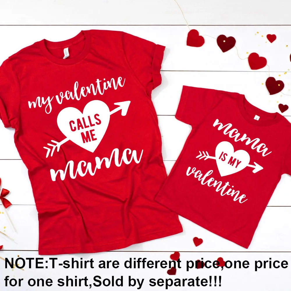 Trajes a juego de San Valentín para la familia, camiseta de My Valentine call Me Mama para mujer, camiseta de Mama Is My Valentine para niños, ropa familiar - imagen 5