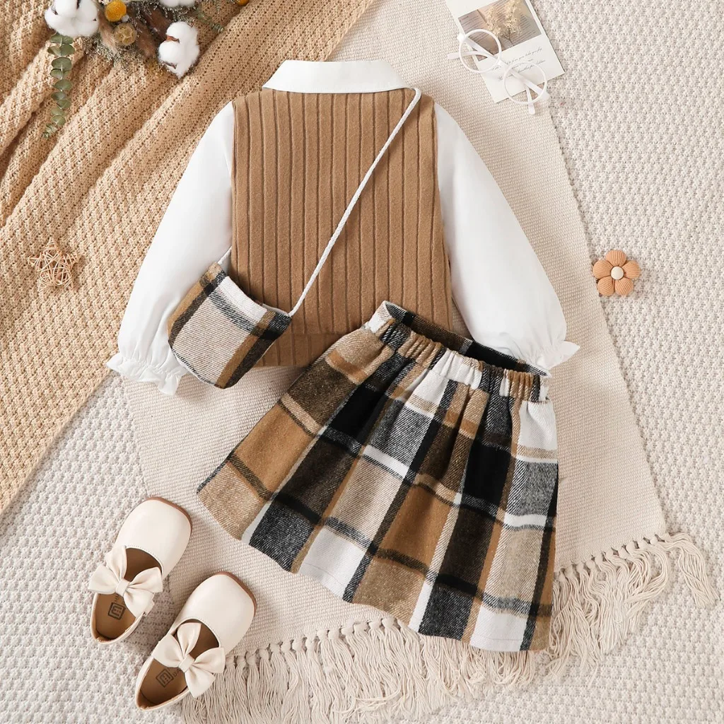 Conjunto para niña de otoño con falda a cuadros y camiseta manga larga - imagen 2