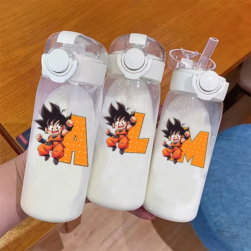 Dragon Ball Z Goku-taza de paja para niños, letras de dibujos animados, resistente a caídas, bonito vaso de agua portátil, regalos de cumpleaños para niños