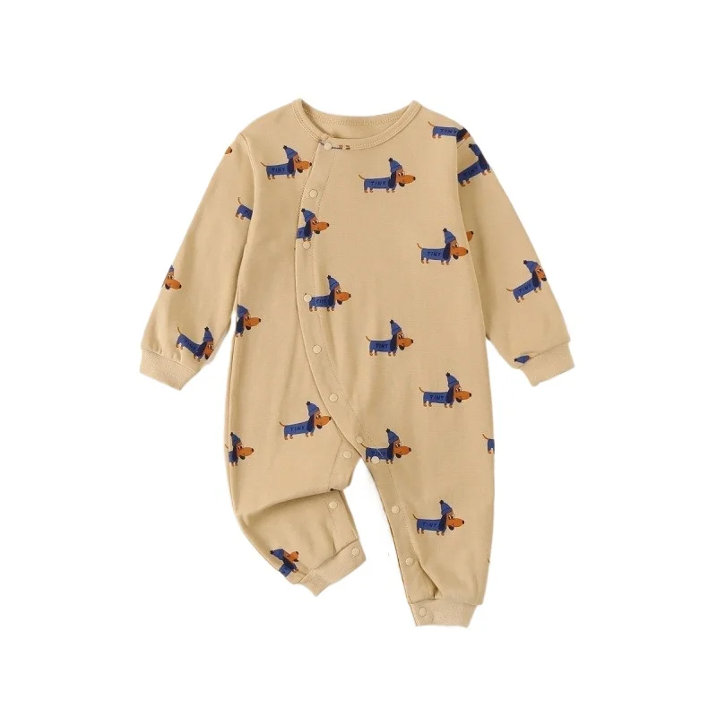 Mameluco Unisex cómodo para bebé, mono con estampado de cachorro Adorable para primavera y otoño, mono de manga larga para exteriores para niños y niñas