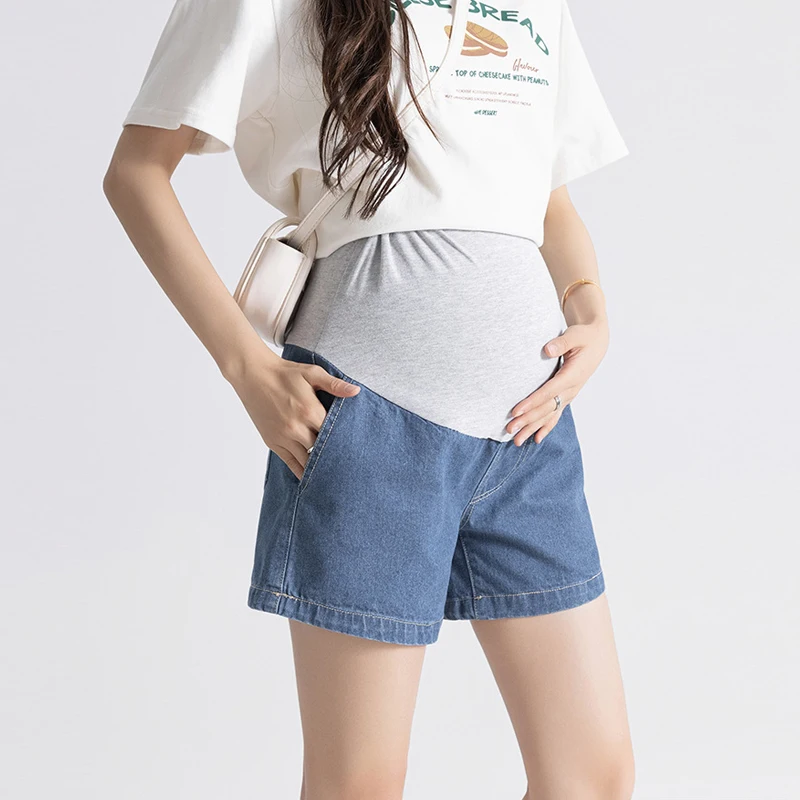 Pantalones cortos vaqueros de maternidad de talla grande para mujeres embarazadas, pantalones cortos vaqueros de verano, pantalones abdominales finos, sueltos e informales con soporte de pierna ancha - imagen 2