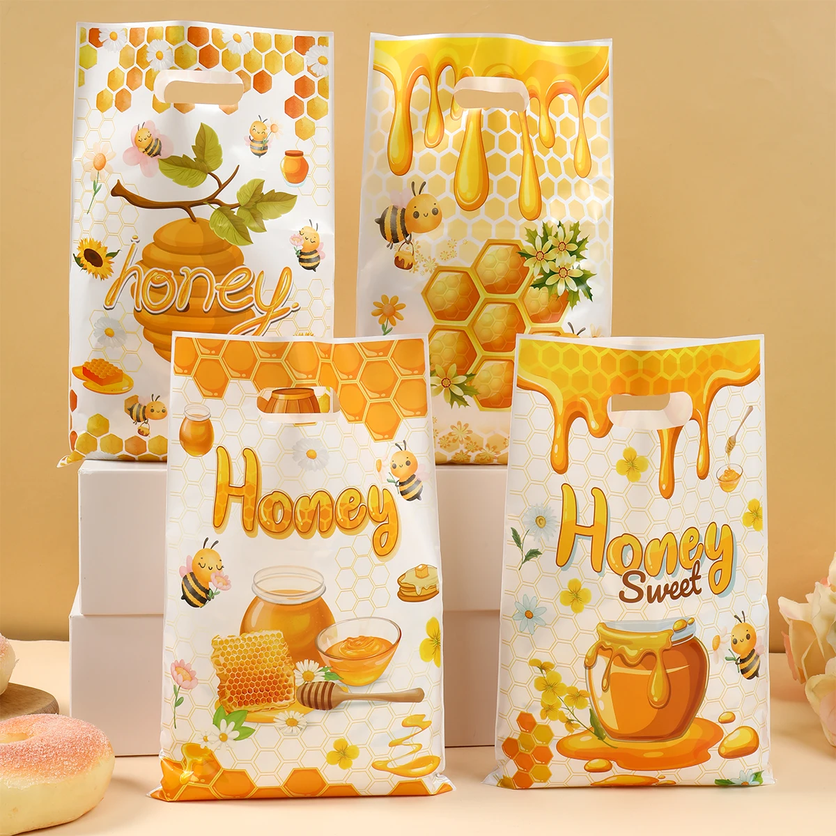 10/25/50 Uds. Bolsos de mano para dulces de miel y abeja, bolsas para galletas y dulces para fiesta temática de abeja pequeña, bolsa de regalo para Baby Shower, decoración para fiesta de cumpleaños - imagen 2