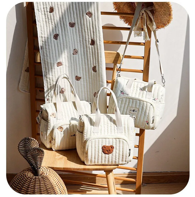 MILANCEL nueva bolsa de mamá bolsa de pañales portátil de gran capacidad oso bordado lindo bolsa de almacenamiento de ocio - imagen 3