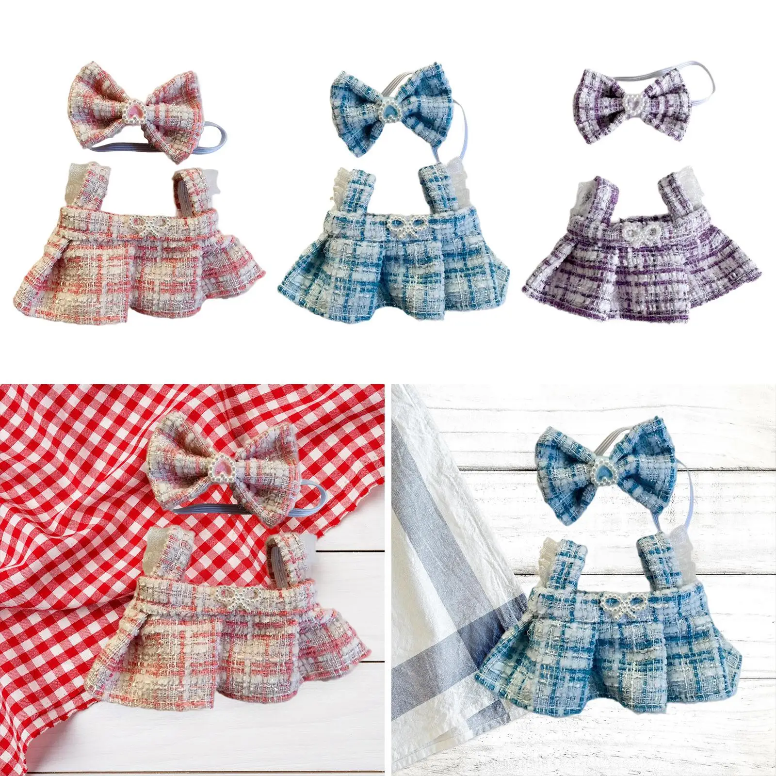 Plush Doll Suspender Skirt DIY Clothing Pretend Play Fashion Educational Photo Props with Hair Accessory Dress up for 15cm 17cm