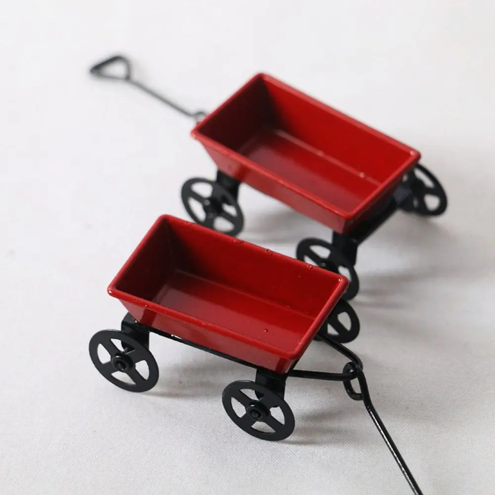 Mini carrito de jardín, casa de muñecas en miniatura de Metal rojo, pequeño carrito de tracción, muebles de jardín, juguete de casa de muñecas, accesorios en miniatura - imagen 2