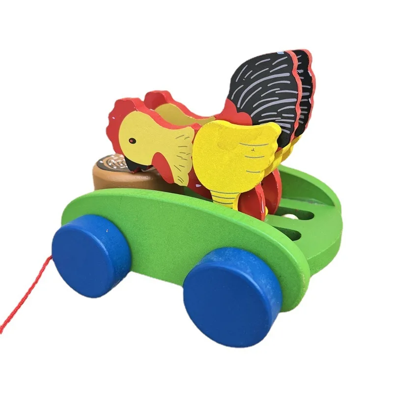 Polluelos de madera Pecking At Mira carritos de juguete pollos comiendo arroz tambores aprendiendo a caminar carritos educativos para niños carritos de animales - imagen 5