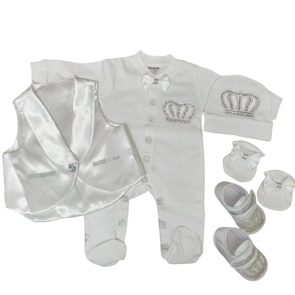 Blazer blanco, traje de bautizo para bebé de caballero pequeño, ropa de bautismo para bebé de 0 a 1 años, caja de regalo para fiesta de bienvenida de bebé de boda - imagen 2