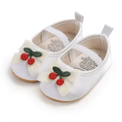SUNSIOM Zapatos de princesa para niñas, zapatos para primeros pasos con parte inferior antideslizante suave con lazo de cereza, zapatos para niños pequeños