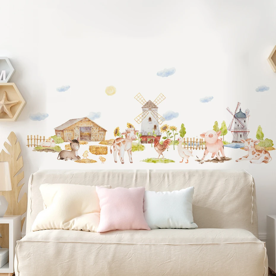 Vinilos pared infantil animales granja acuarela dormitorio salón - imagen 5