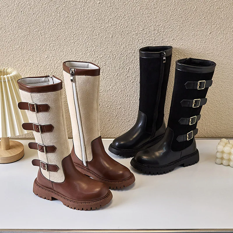 Botas de moda de otoño, nuevas botas Retro simples para niña, suela blanda antideslizante, zapatos altos informales, botas de cuero elegantes y simples - imagen 2