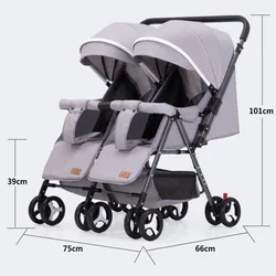 Cochecito gemelo plegable con respaldo ajustable y posición reversible