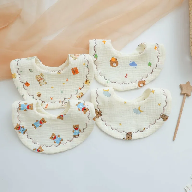 Baberos bandana redondos de bebé gasa arrugada y algodón floral