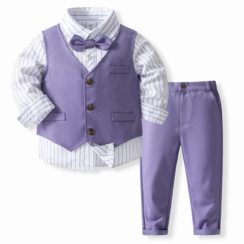 Conjuntos de 4 piezas para niños pequeños, moda coreana, Tops de algodón a rayas para bebés, chaleco, pantalones y corbata, Boutique, BC761