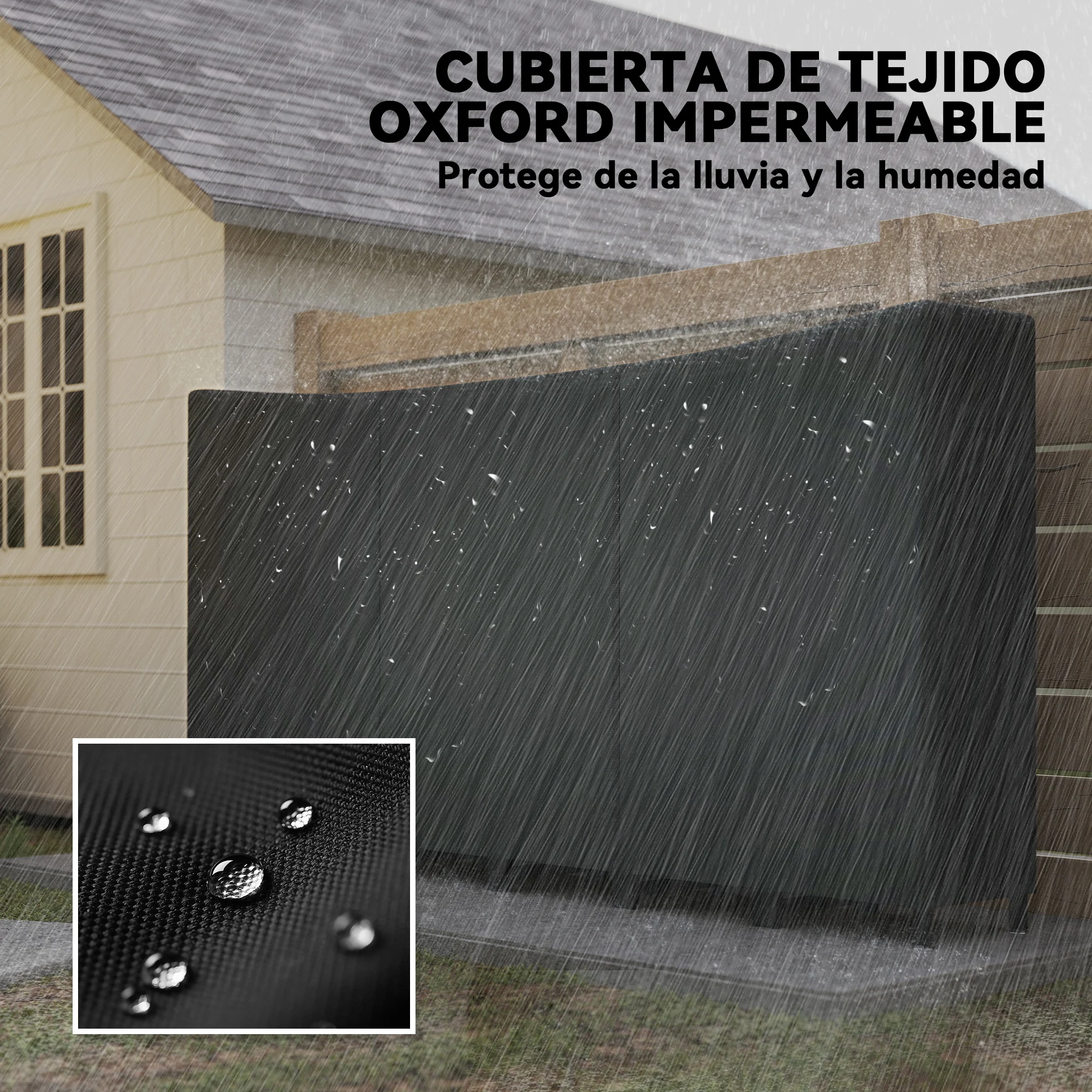 Outsunny Estante de Leña Metálico, 235x31x116 cm, Leñero Exterior con Cubierta Impermeable 600D Oxford, Marco de Acero y Cadenas de Acero, Soporte para Leña de Chimenea, Almacenaje para Madera, Negro - imagen 5