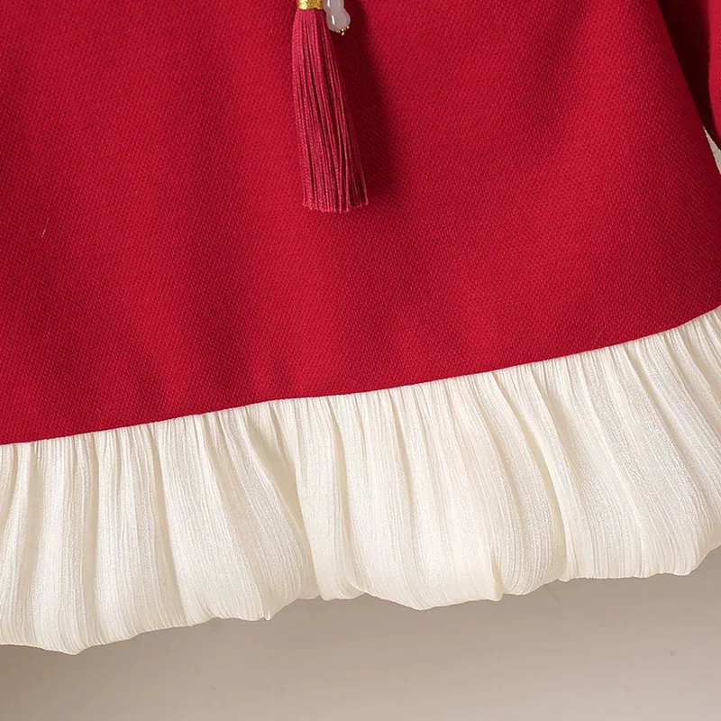 Vestido bordado rojo para niña – Manga larga estilo oriental - imagen 5