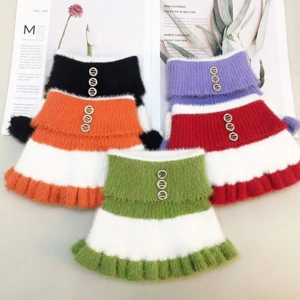 Invierno terciopelo volante grueso visón raya diamante cuello falso calentador de cuello bufanda cálida protector de cuello bufanda