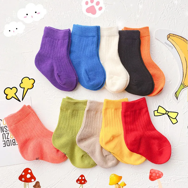 0-6Y New Kids Solid Candy Color Socks 100% Cotton Soft Socks for Boys Girls Slouch Children Infant Toddler Socks - imagen 2