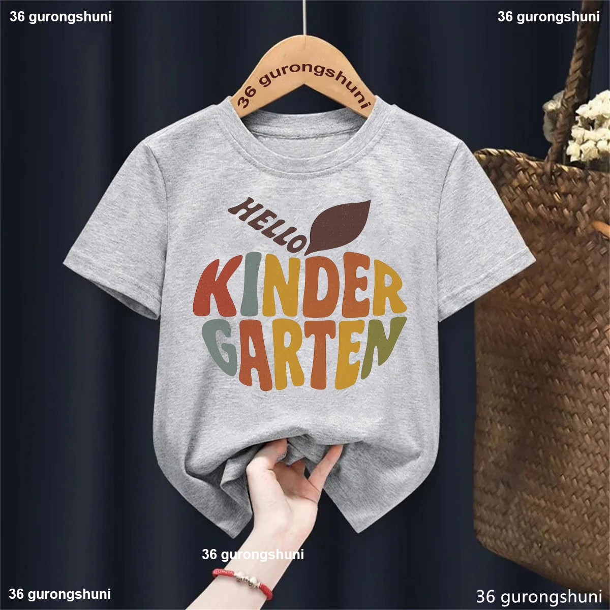 Camiseta Retro con estampado de manzana de Hello Kingergarten, ropa divertida para niños y niñas, camisa de manga corta de verano, ropa de regreso a la escuela - imagen 5