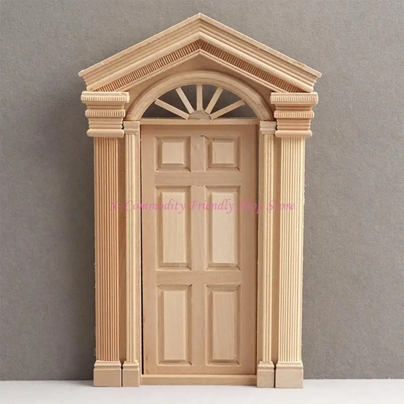 85AE puerta madera, cabina muñecas, elaboración puerta que puede abrir sin pintar para decoración casa muñecas - imagen 4