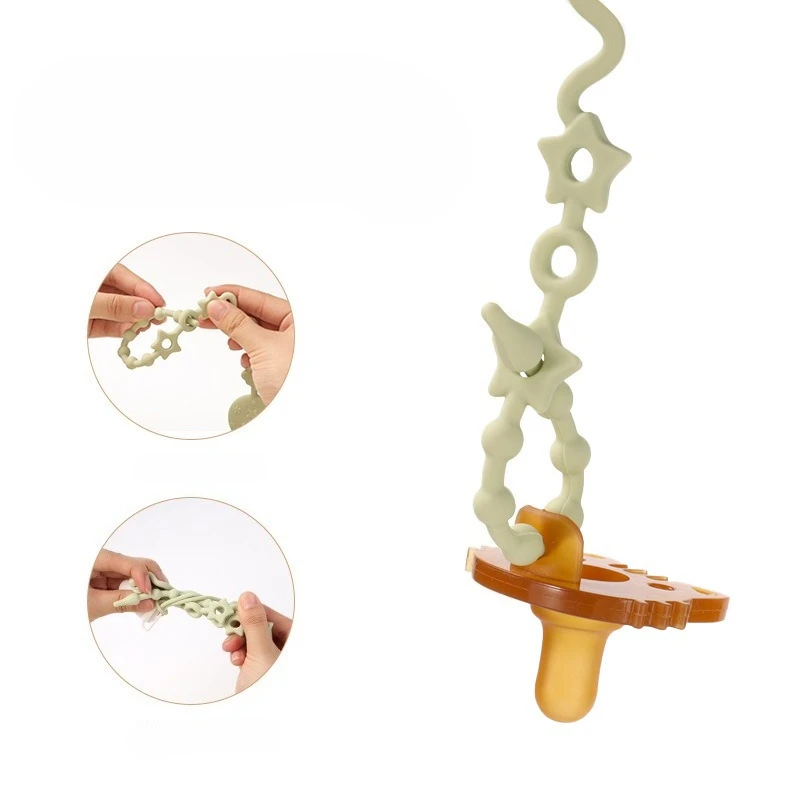 Cadena de chupete de silicona suave ajustable para bebé, juguetes mordedores, correa para chupete antipérdida, silla alta adecuada, cuna, regalos para recién nacidos - imagen 2